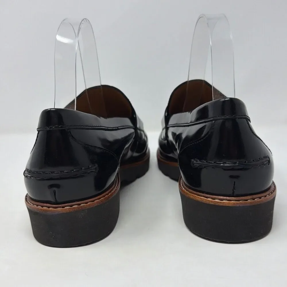 Coach Penny Loafers Womens 10 Black Leather Lug Sole AUTH Made In Spain